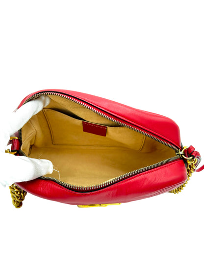 GUCCI CALFSKIN MATELASSE SMALL GG MARMONT CHAIN SHOULDER BAG HIBISCUS RED