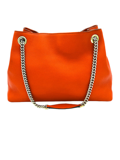 GUCCI SOHO CALFSKIN LEATHER MEDIUM CHAIN-STRAP TOTE BAG ORANGE