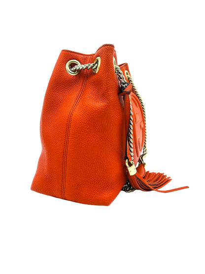 GUCCI SOHO CALFSKIN LEATHER MEDIUM CHAIN-STRAP TOTE BAG ORANGE