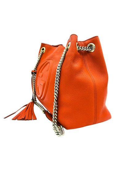 GUCCI SOHO CALFSKIN LEATHER MEDIUM CHAIN-STRAP TOTE BAG ORANGE