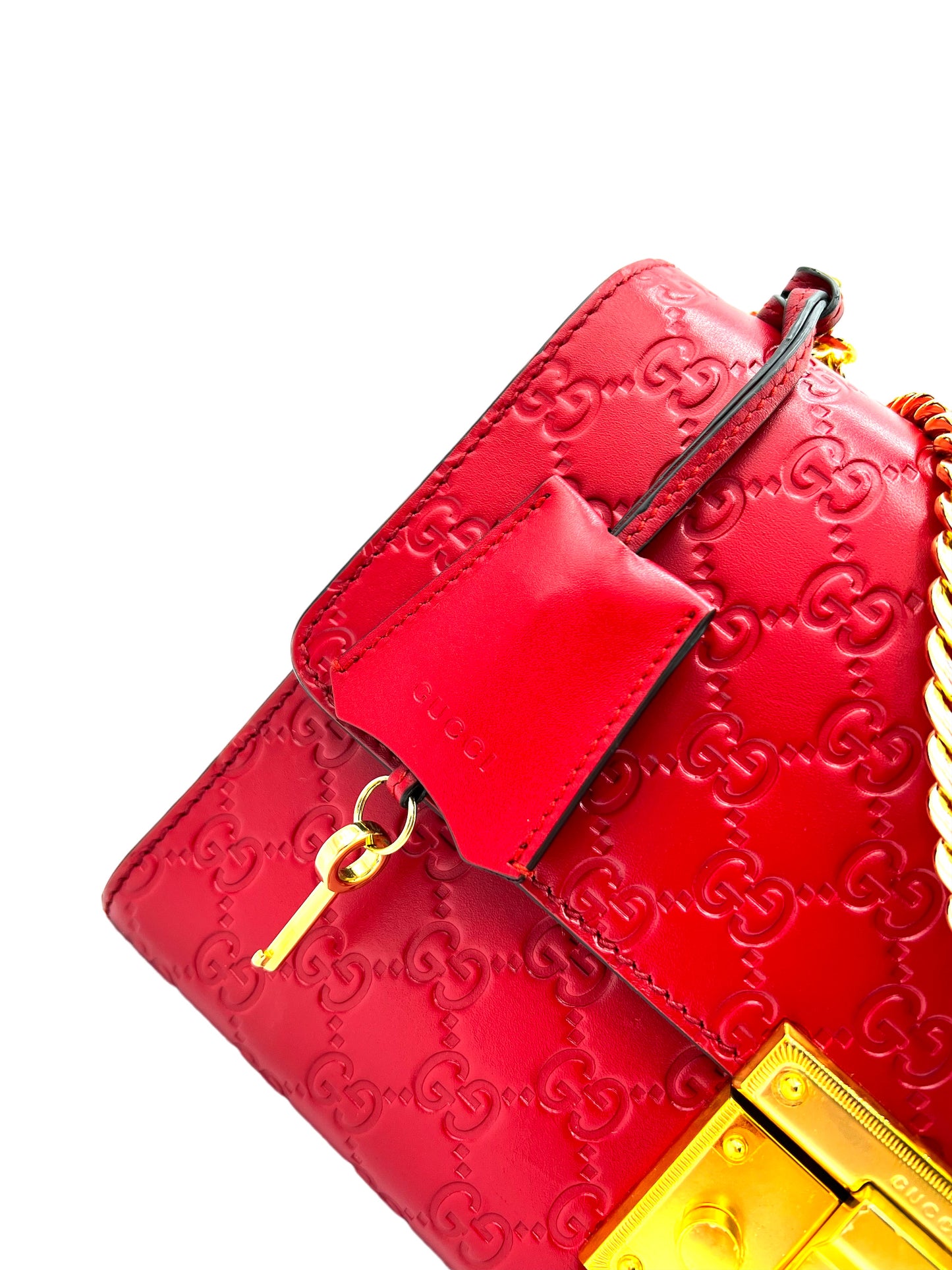 GUCCI PADLOCK SHOULDER BAG GUCCISSIMA LEATHER MEDIUM RED