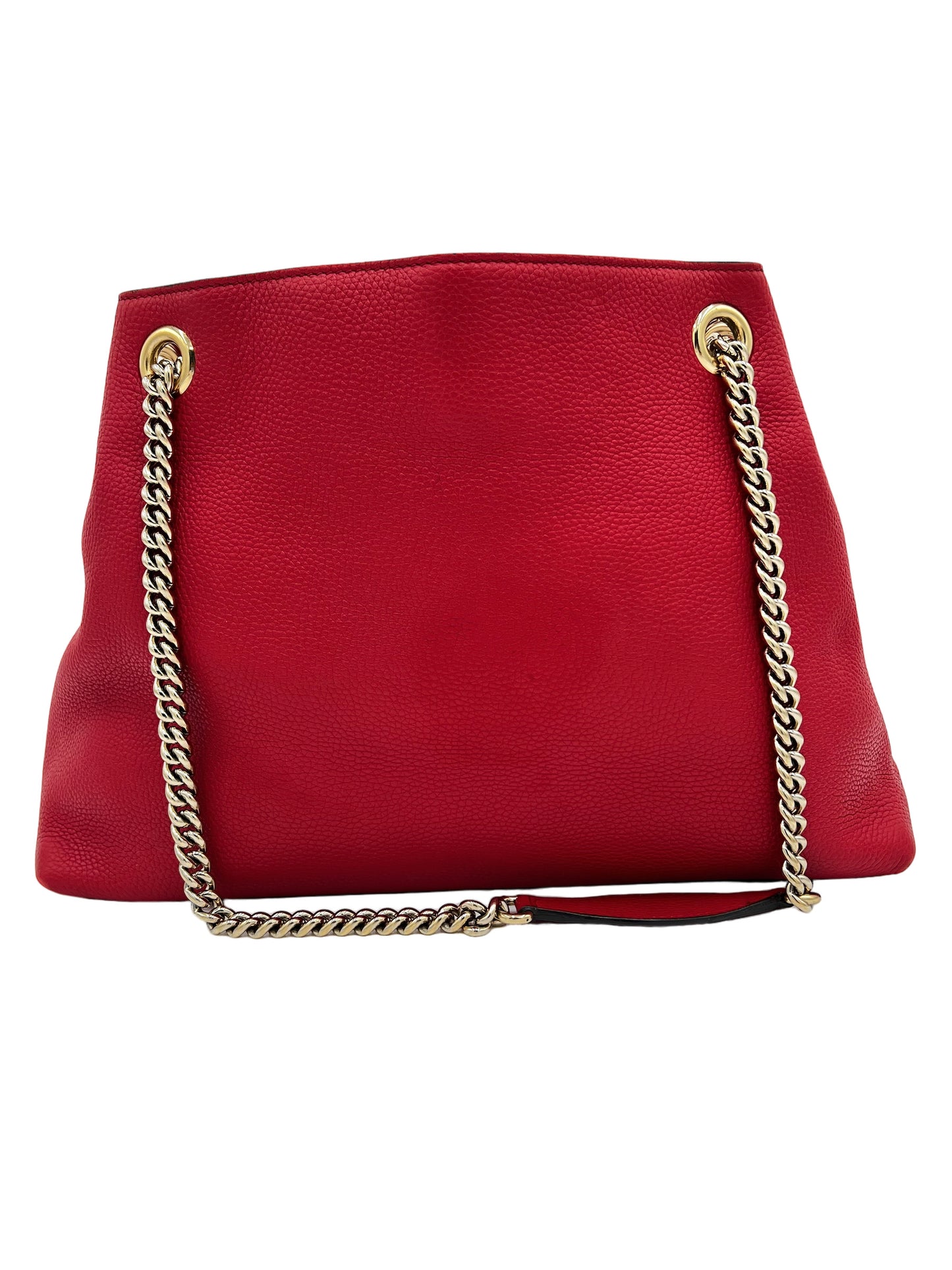 BOLSO DE HOMBRO MEDIANO SOHO CON CADENA GUCCI DE BECERRO PEBBLED ROJO TABASCO