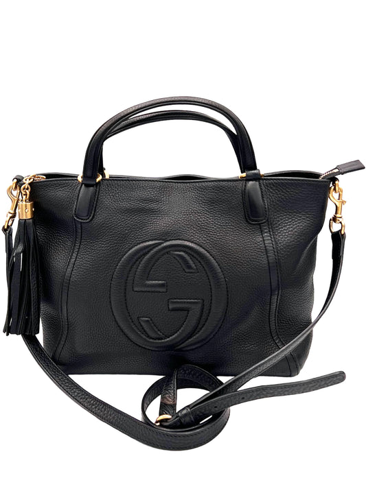 GUCCI PEBBLED CALFSKIN SOHO TOP HANDLE BAG BLACK