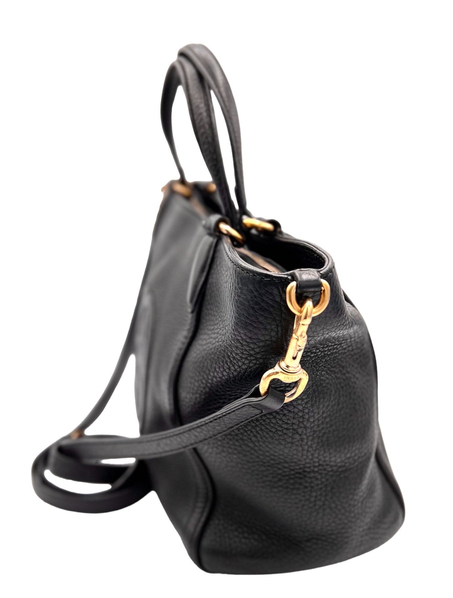 GUCCI PEBBLED CALFSKIN SOHO TOP HANDLE BAG BLACK