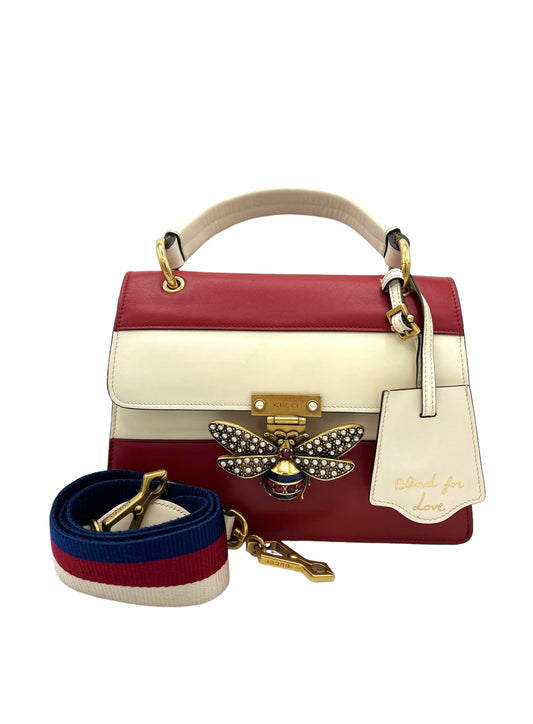 BOLSO PEQUEÑO CON ASA SUPERIOR GUCCI QUEEN MARGARET, ROJO HIBISCUS/BLANCO MÍSTICO