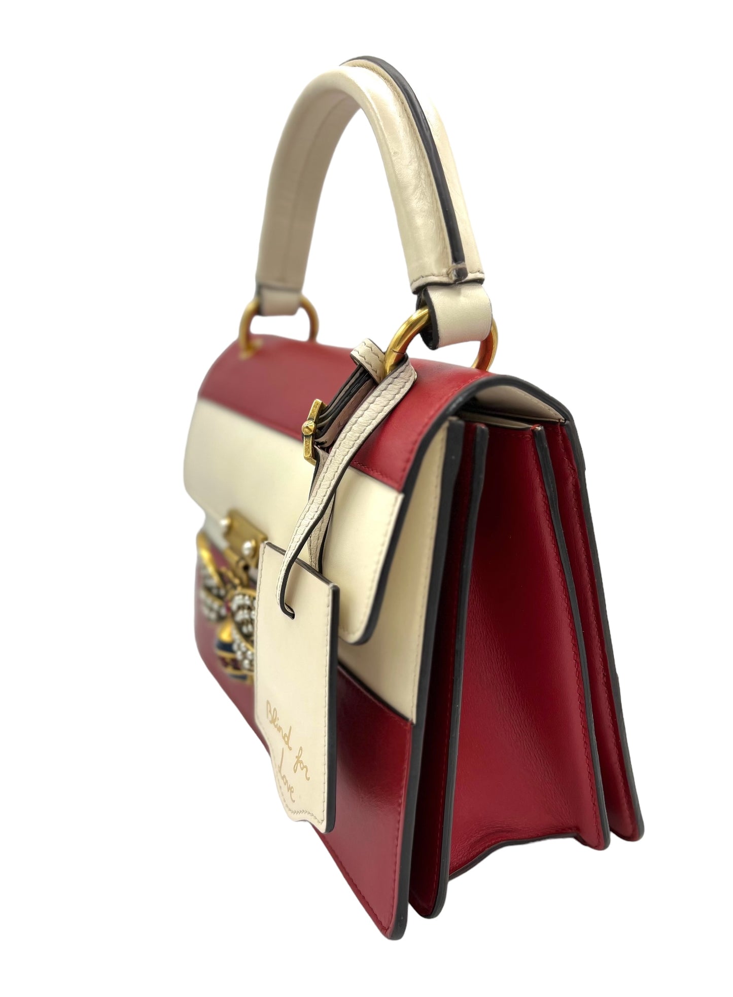 GUCCI QUEEN MARGARET SMALL TOP-HANDLE BAG, HIBISCUS RED/ MYSTIC WHITE