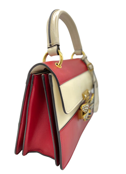 GUCCI QUEEN MARGARET SMALL TOP-HANDLE BAG, HIBISCUS RED/ MYSTIC WHITE