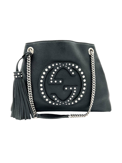 GUCCI- SOHO PEBBLED CALFSKIN STUDDED MED CHAIN BAG