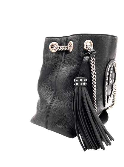 GUCCI- SOHO PEBBLED CALFSKIN STUDDED MED CHAIN BAG