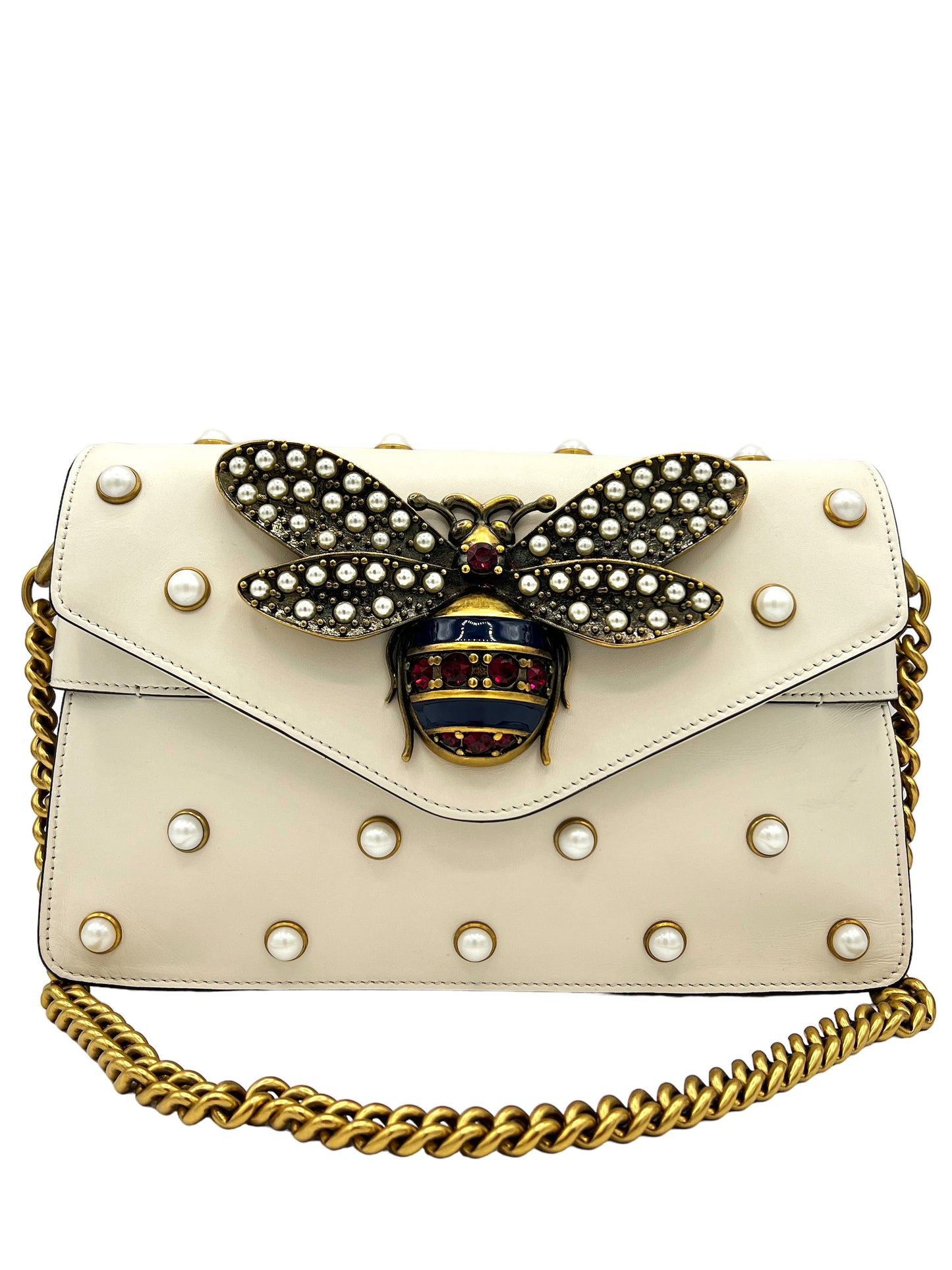 NAPPA PEARL STUDDED MINI QUEEN MARGARET BROADWAY SHOULDER BAG MYSTIC WHITE