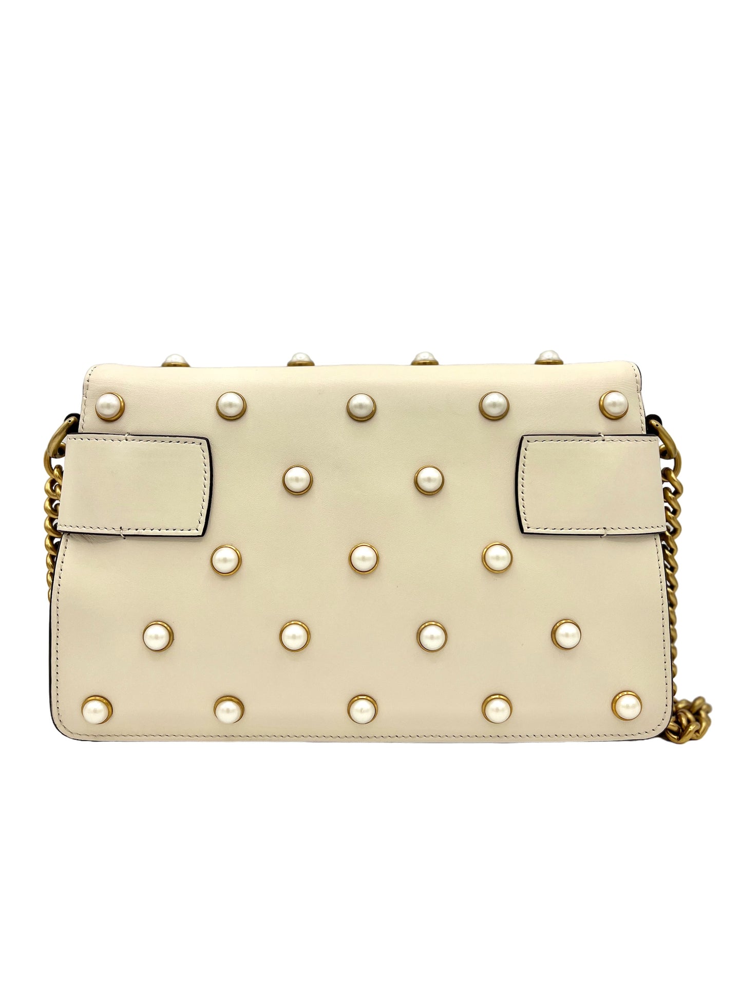 NAPPA PEARL STUDDED MINI QUEEN MARGARET BROADWAY SHOULDER BAG MYSTIC WHITE