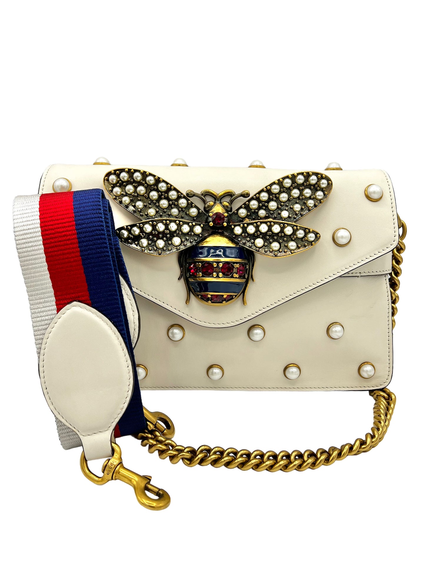 NAPPA PEARL STUDDED MINI QUEEN MARGARET BROADWAY SHOULDER BAG MYSTIC WHITE