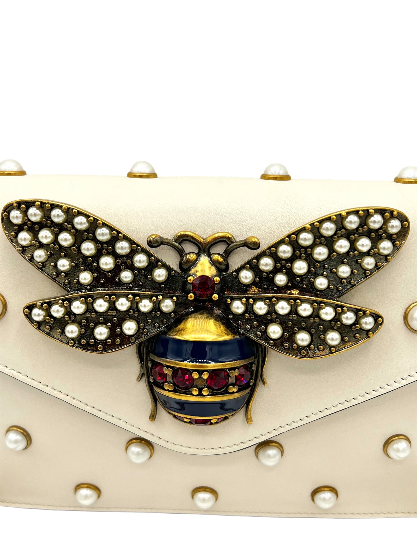 NAPPA PEARL STUDDED MINI QUEEN MARGARET BROADWAY SHOULDER BAG MYSTIC WHITE