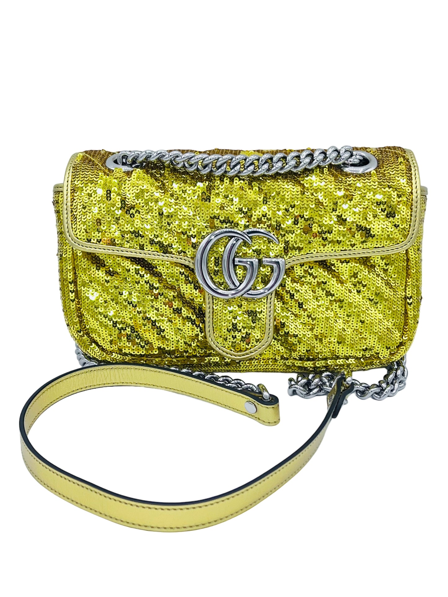 GUCCI- MARMONT SEQUIN MATELASSE DIAGONAL GG GOLD