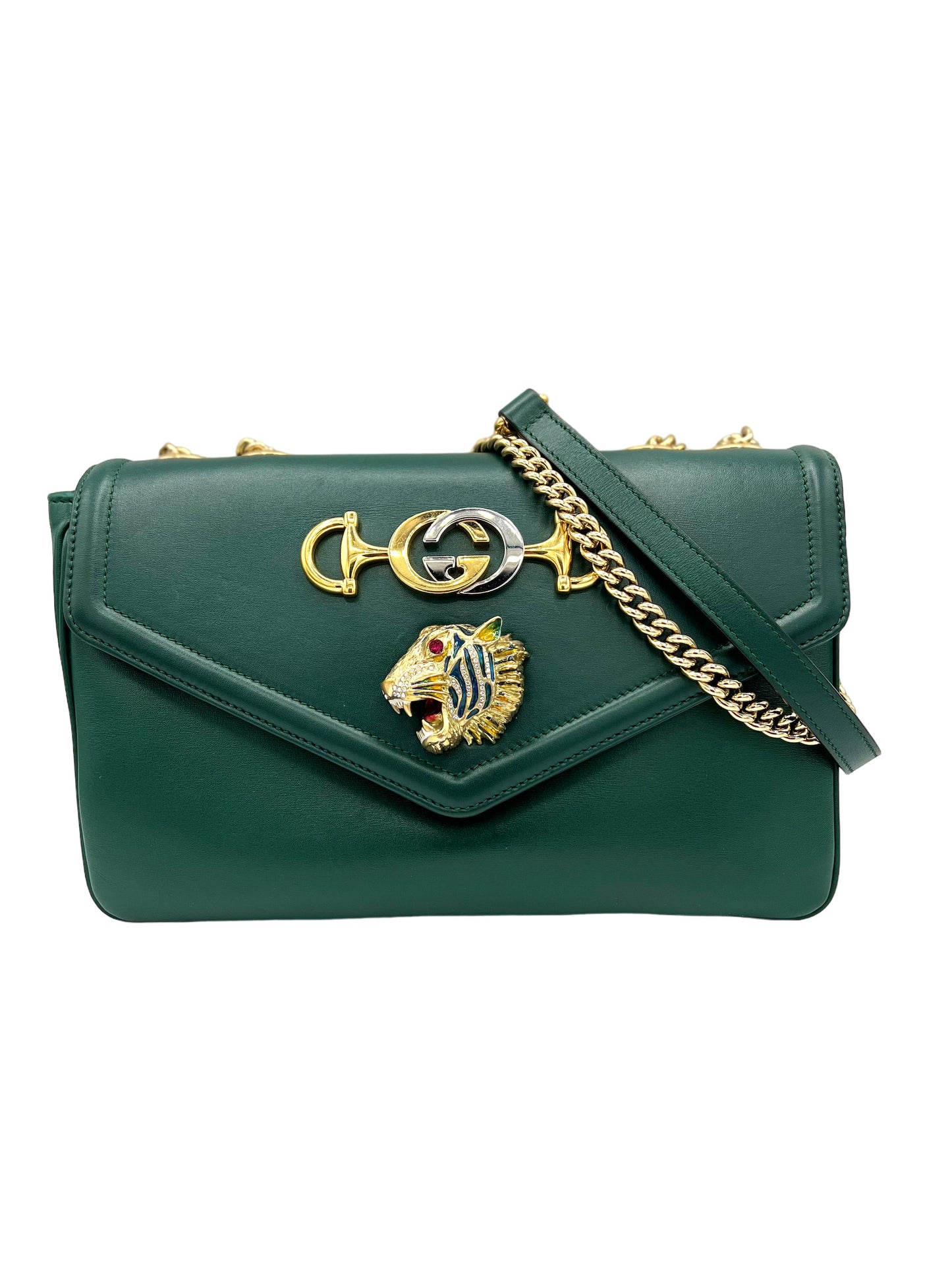 GUCCI-RAJAH CHAIN LEATHER MEDIUM HANDBAG