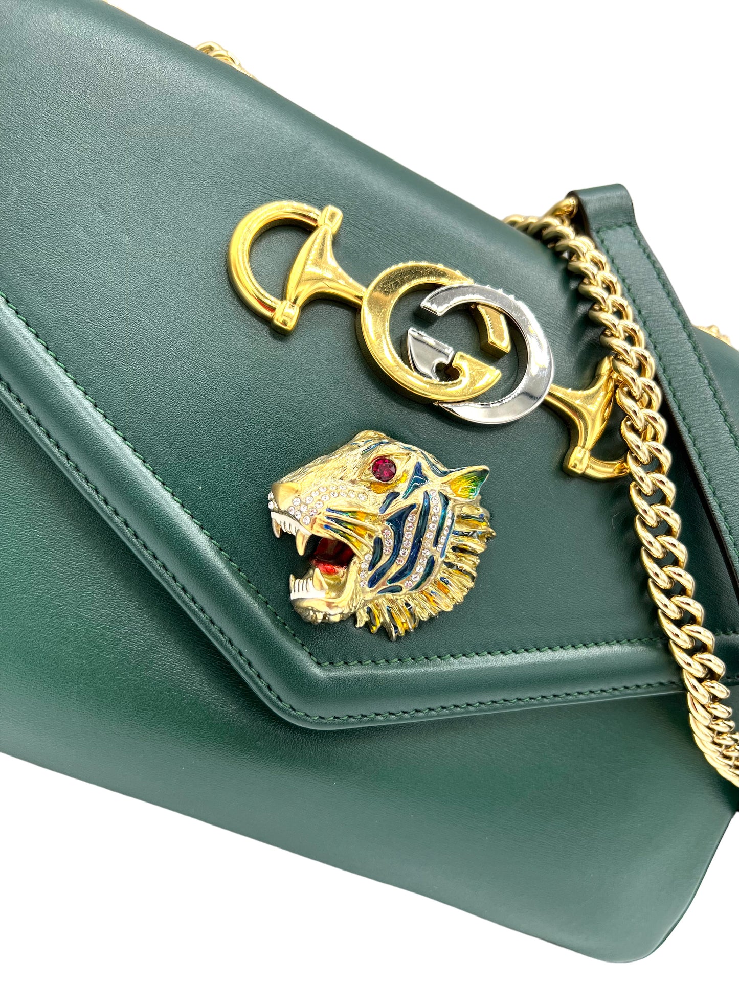 GUCCI-RAJAH CHAIN LEATHER MEDIUM HANDBAG