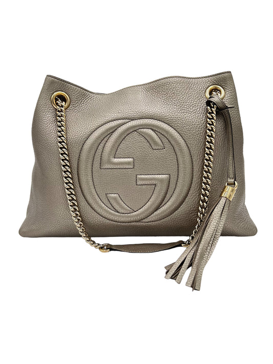 GUCCI SOHO CHAIN STRAP SHOULDER BAG LEATHER MEDIUM GREY