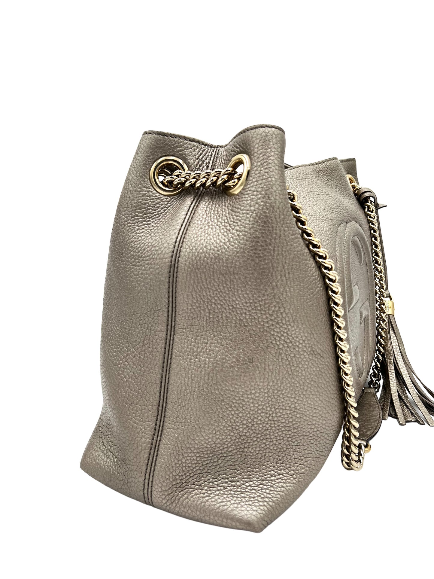 BOLSO DE HOMBRO SOHO CON CORREA DE CADENA PIEL MEDIANO GRIS