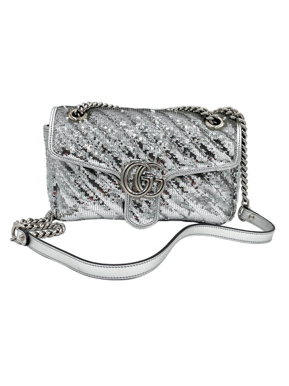 GUCCI- MARMONT SEQUIN MATELASSE SMALL SILVER