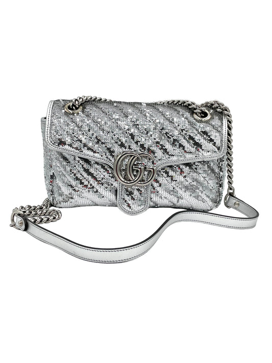 GUCCI- MARMONT SEQUIN MATELASSE SMALL SILVER