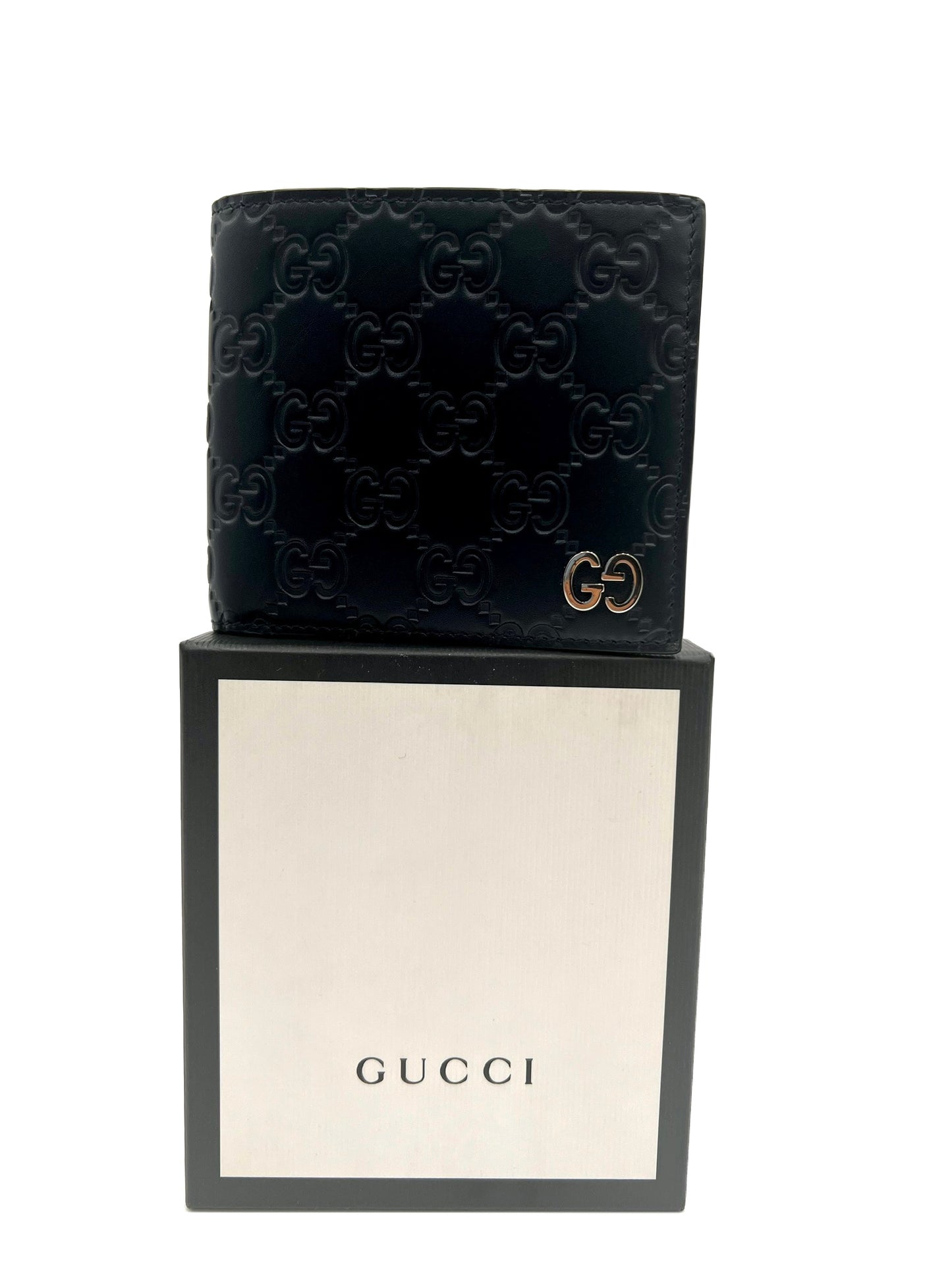 GUCCI GUCCISSIMA SIGNATURE DORIAN BI-FOLD WALLET NAVY WITH LOGO