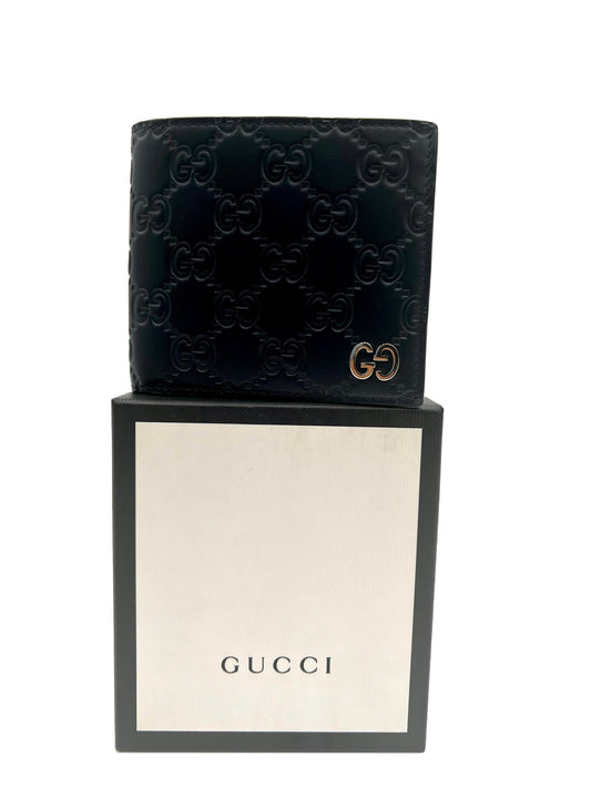 GUCCI GUCCISSIMA SIGNATURE DORIAN BI-FOLD WALLET NAVY WITH LOGO