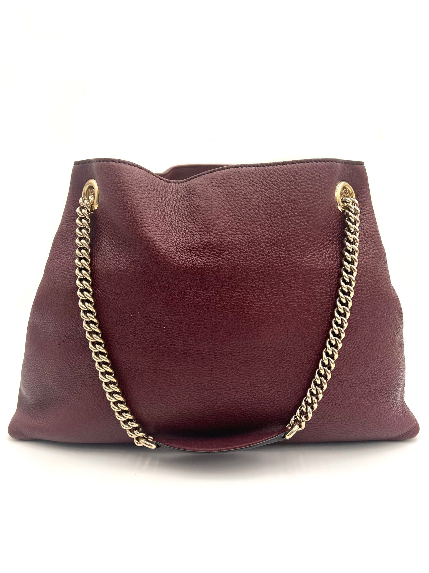 GUCCI PEBBLED CALFSKIN MEDIUM SOHO CHAIN BAG SCARLETTO