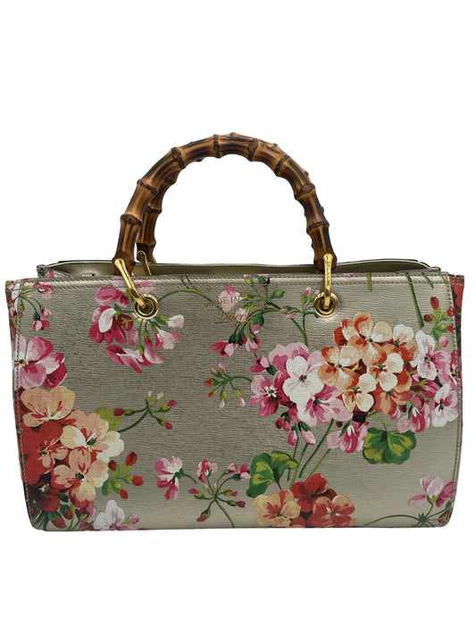 GUCCI BAMBOO SHOPPER BLOOMS LEATHER TOTE