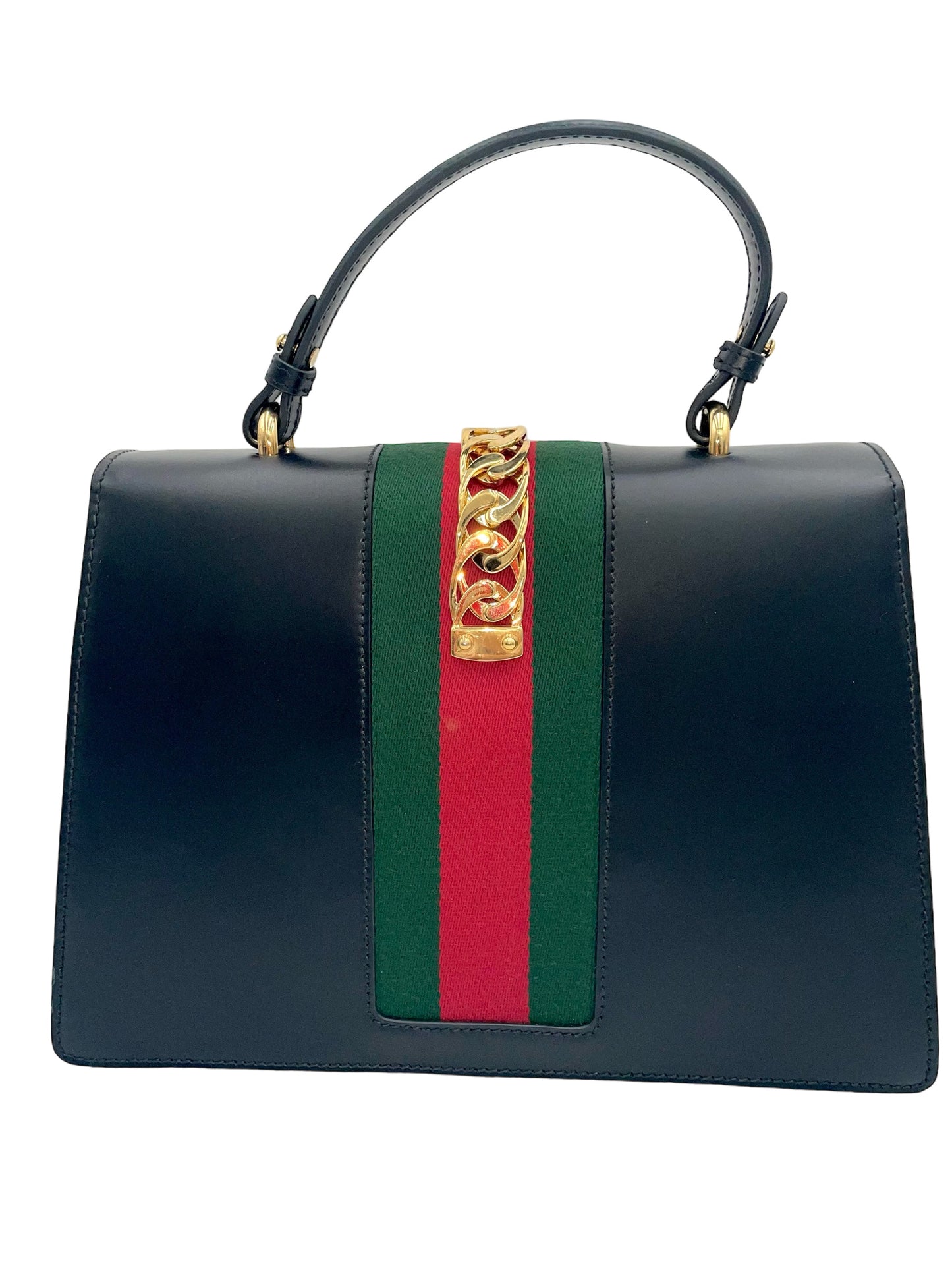 GUCCI BLACK LEATHER MEDIUM SYLVIE TOP HANDLE BAG