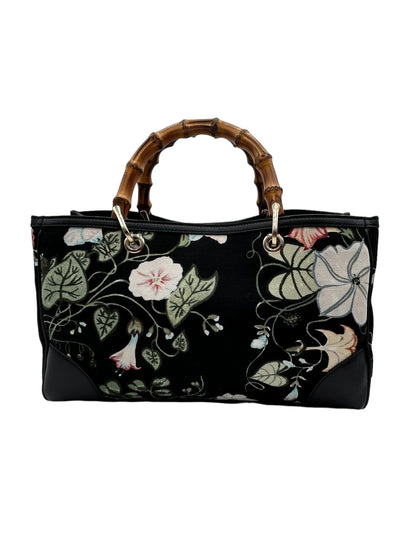 GUCCI SHOPPER TOTE FLORA KNIGHT BAMBOO LARGE BLACK