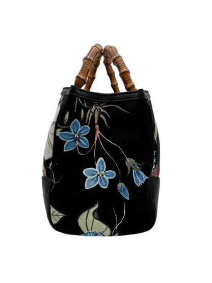 GUCCI SHOPPER TOTE FLORA KNIGHT BAMBOO LARGE BLACK