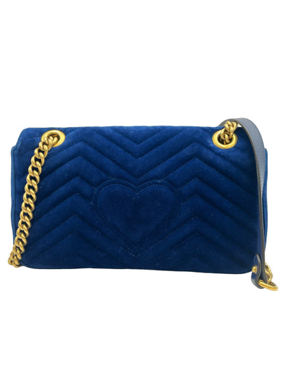 GUCCI GG MARMONT MATELASSE VELVET SMALL COBALT BLUE