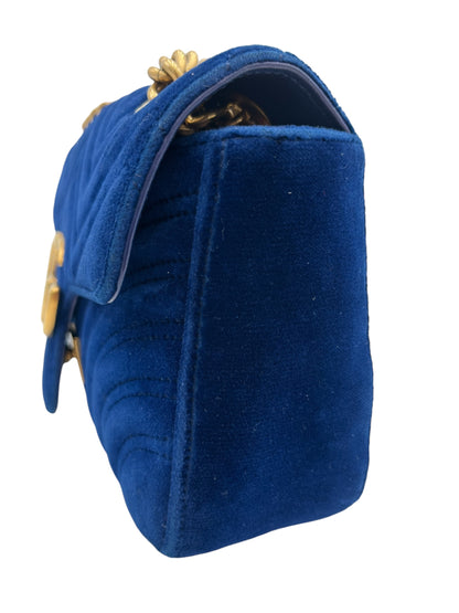 GUCCI GG MARMONT MATELASSE VELVET SMALL COBALT BLUE