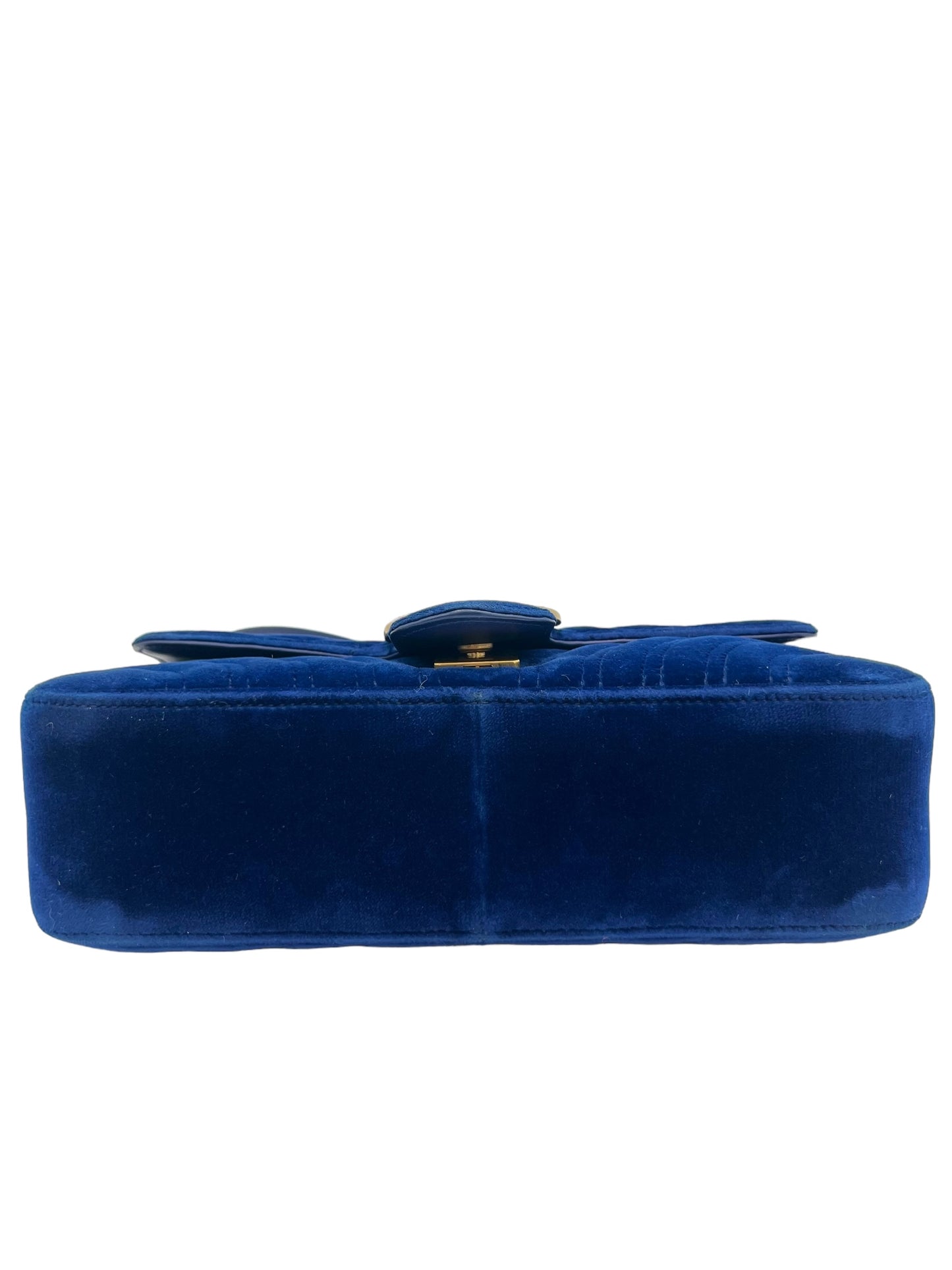 GUCCI GG MARMONT MATELASSE VELVET SMALL COBALT BLUE