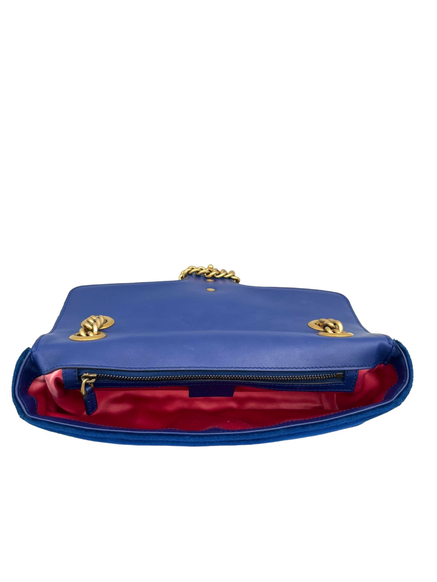 GUCCI GG MARMONT MATELASSE VELVET SMALL COBALT BLUE