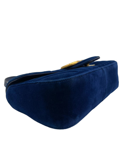 GUCCI GG MARMONT MATELASSE VELVET SMALL COBALT BLUE