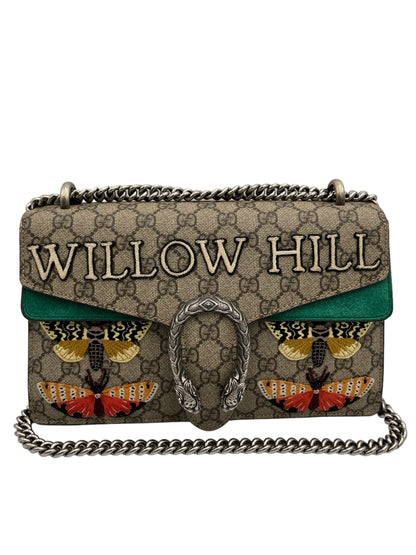 GUCCI GG SUPREME MONOGRAM WILLOW HILL EMBROIDERED DIONYSUS EMERALD BAG