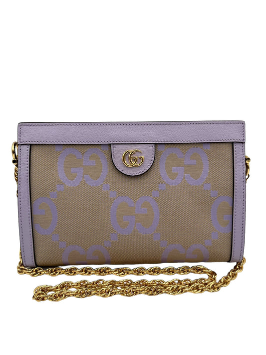 GUCCI  JUMBO GG TEXTURED DOLLAR CALFSKIN SMALL OPHIDIA CHAIN SHOULDLER BAG BEIGE LAPIS