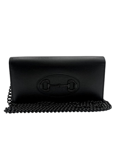 GUCCI 1955 HORSEBIT CHAIN WALLET LEATHER BLACK