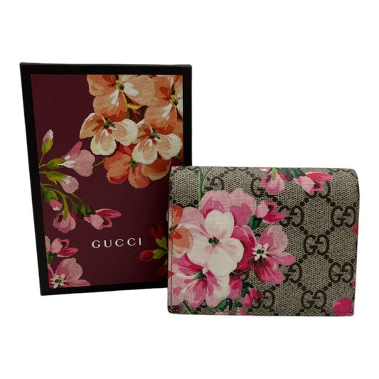 GUCCI BLOOMS PINK SUPREME CANVAS LEATHER FLAP WALLET