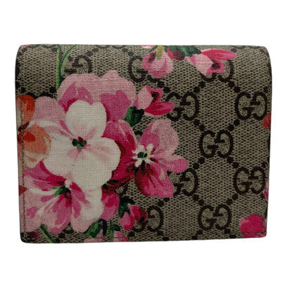 GUCCI BLOOMS PINK SUPREME CANVAS LEATHER FLAP WALLET