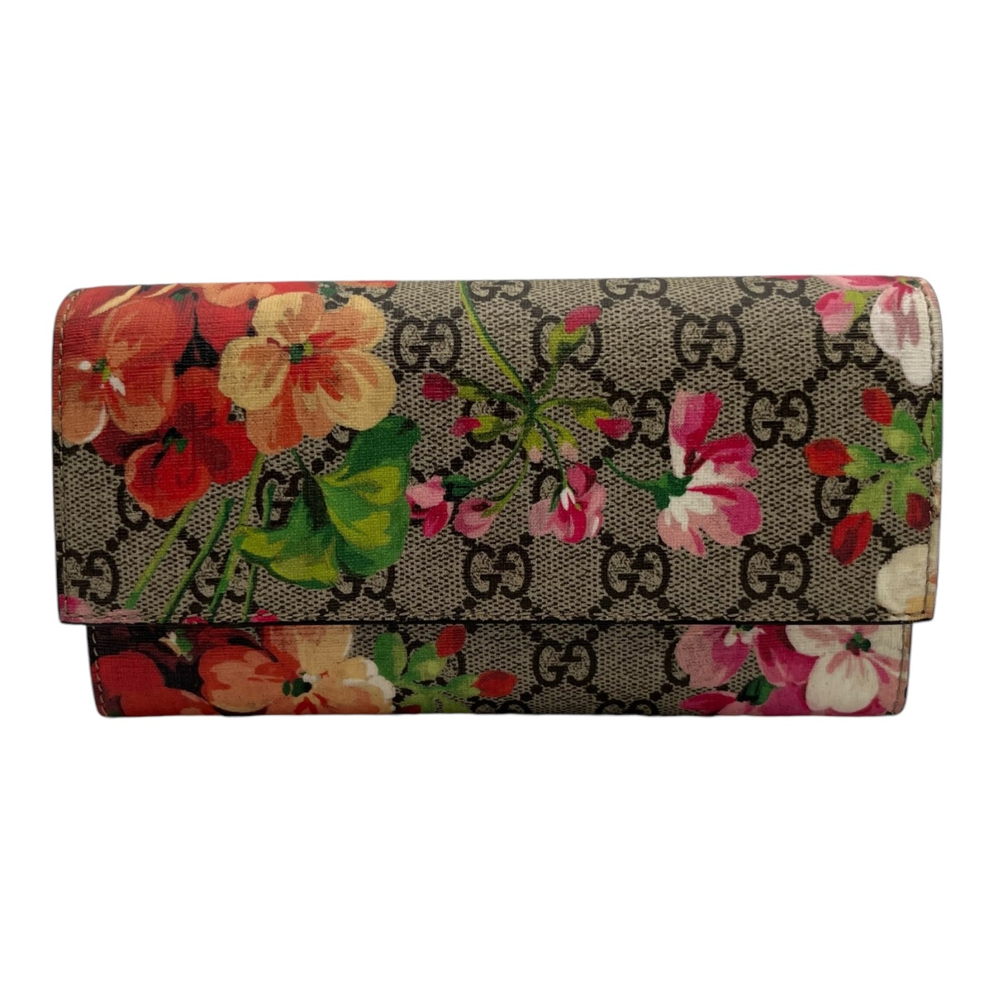 GUCCI GG BLOOMS LEATHER CONTINENTAL LONG WALLET