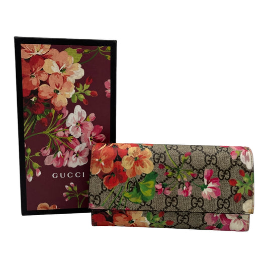 GUCCI GG BLOOMS LEATHER CONTINENTAL LONG WALLET