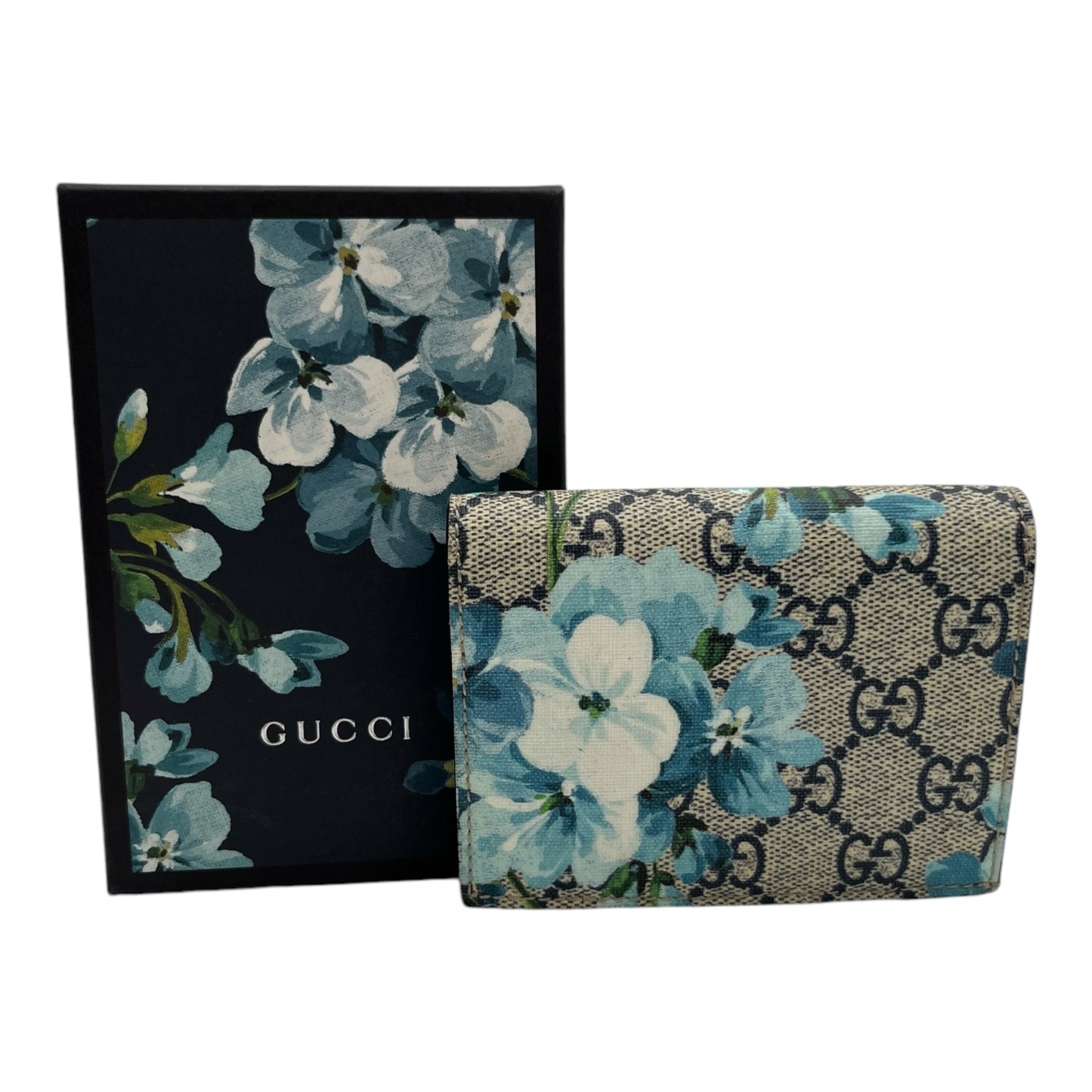 GUCCI BLOOMS BLUE SUPREME CANVAS LEATHER FLAP WALLET