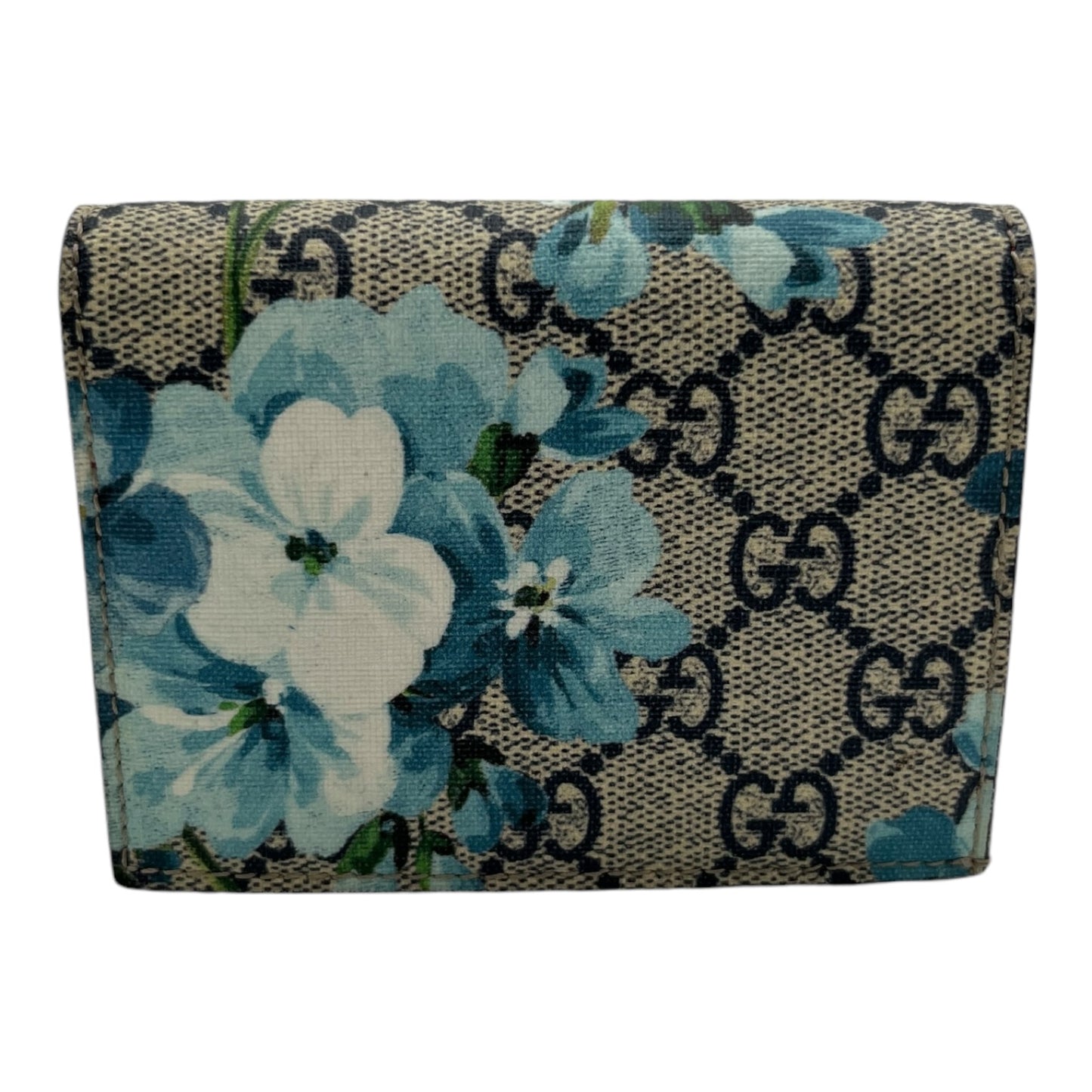 GUCCI BLOOMS BLUE SUPREME CANVAS LEATHER FLAP WALLET