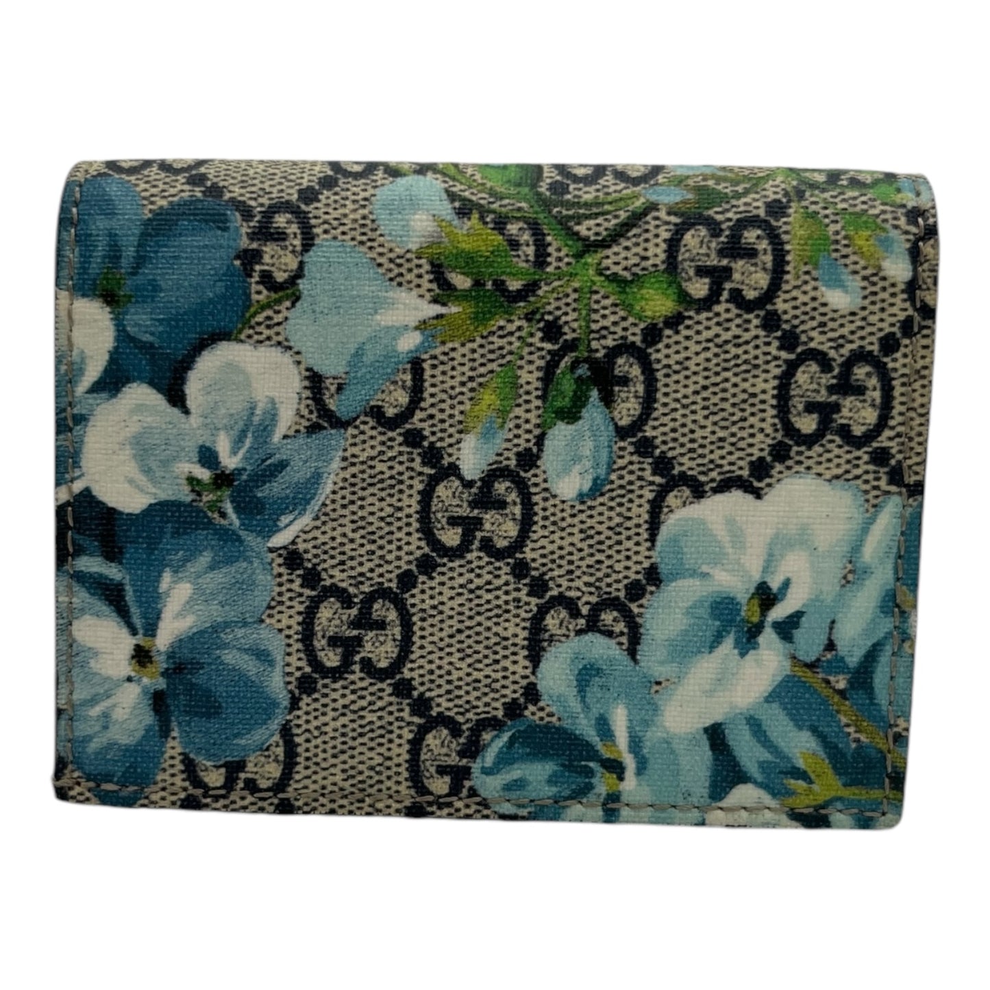 GUCCI BLOOMS BLUE SUPREME CANVAS LEATHER FLAP WALLET