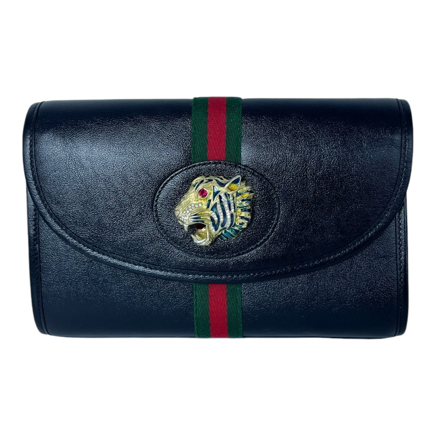 GUCCI RAJAH WEB CHAIN LEATHER SHOULDER BAG