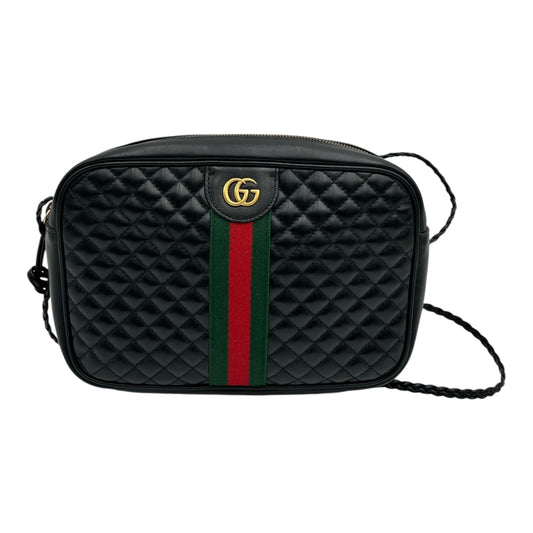 GUCCI CALFSKIN WEB TRAPUNTATA SMALL GG SHOULDER BAG BLACK