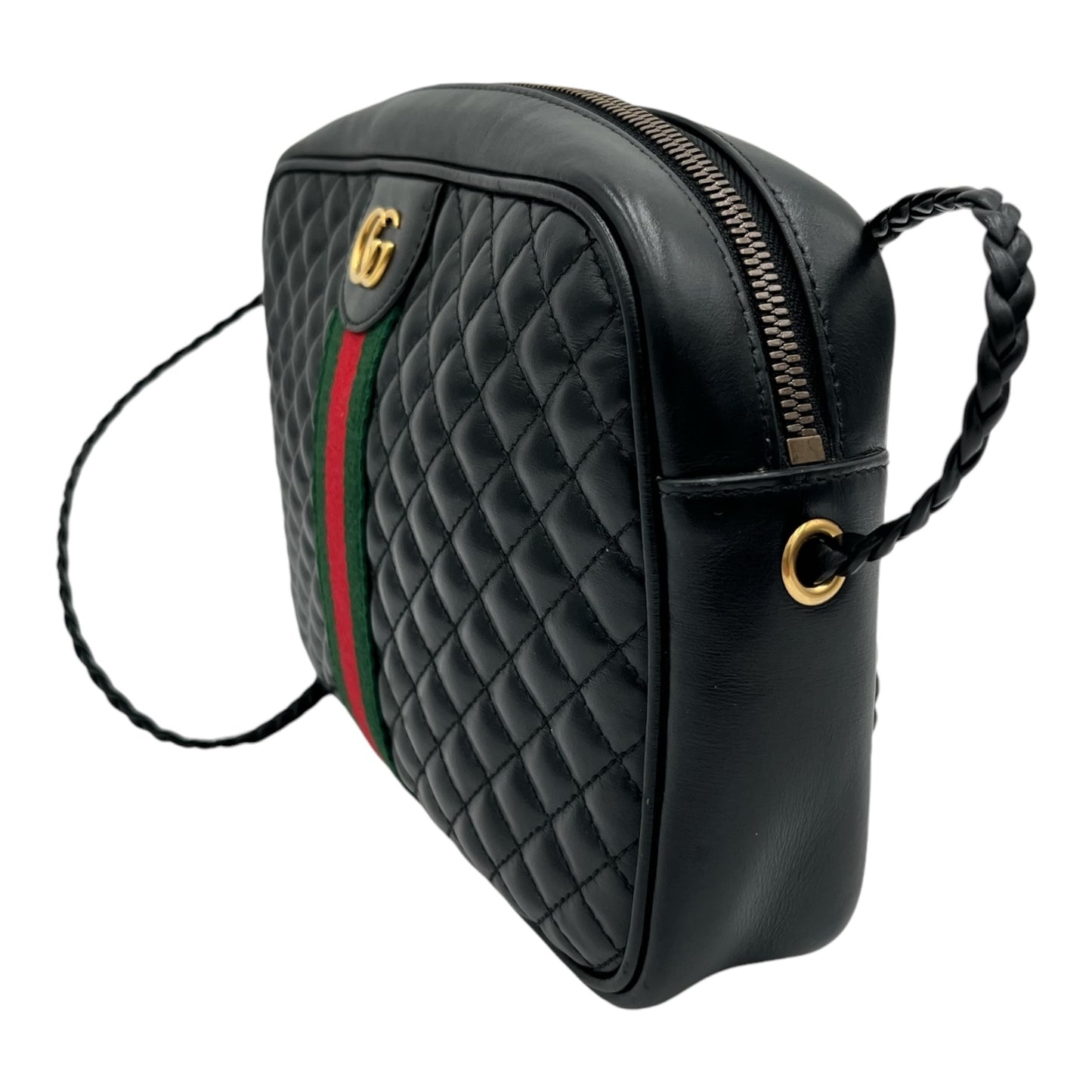 GUCCI CALFSKIN WEB TRAPUNTATA SMALL GG SHOULDER BAG BLACK