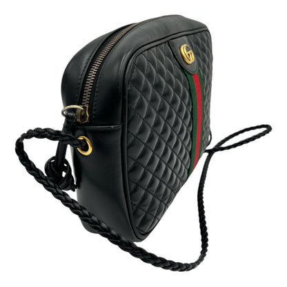 GUCCI CALFSKIN WEB TRAPUNTATA SMALL GG SHOULDER BAG BLACK